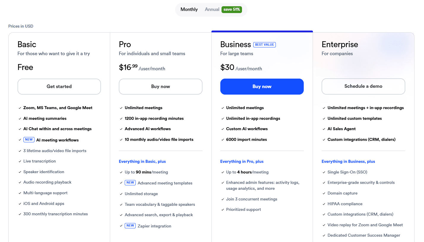 Otter.ai's pricing